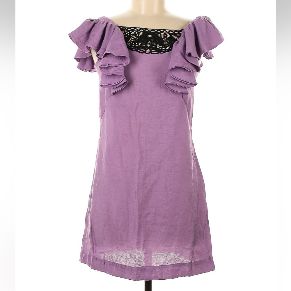 BCBGMaxAzria Purple Black Crochet Ruffle Sleeve Mini Dress Women’s Size XS